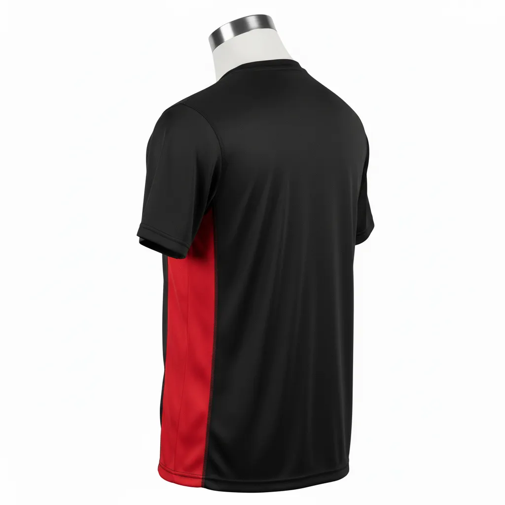 Custom Wrestling Short Sleeve Performance Shirt - Black, Red - Short Sleeve Performance Shirt Side Panel - Back View - HAMCO Sports Inc.