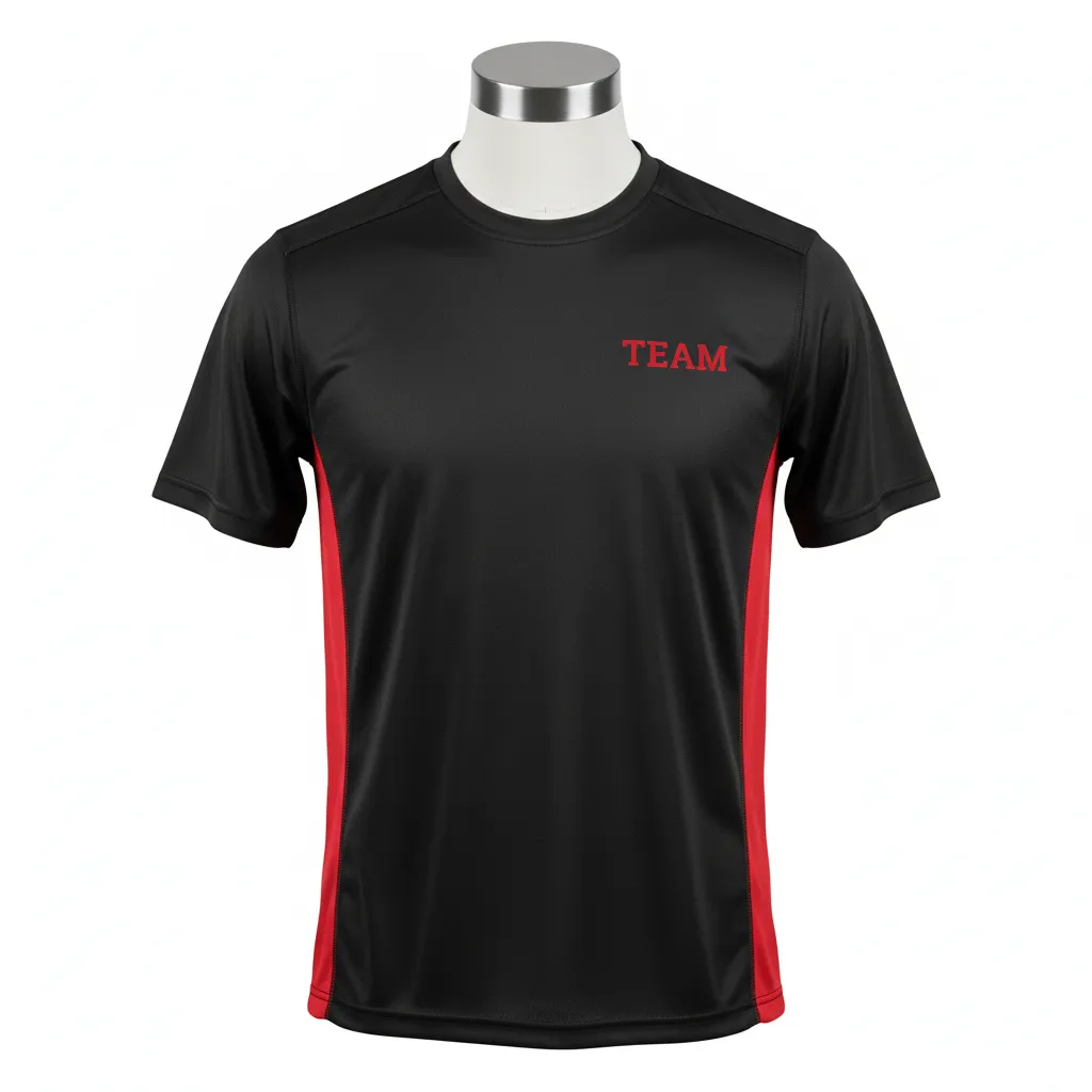 Custom Wrestling Short Sleeve Performance Shirt - Black, Red - Short Sleeve Performance Shirt Side Panel - Front View - HAMCO Sports Inc.