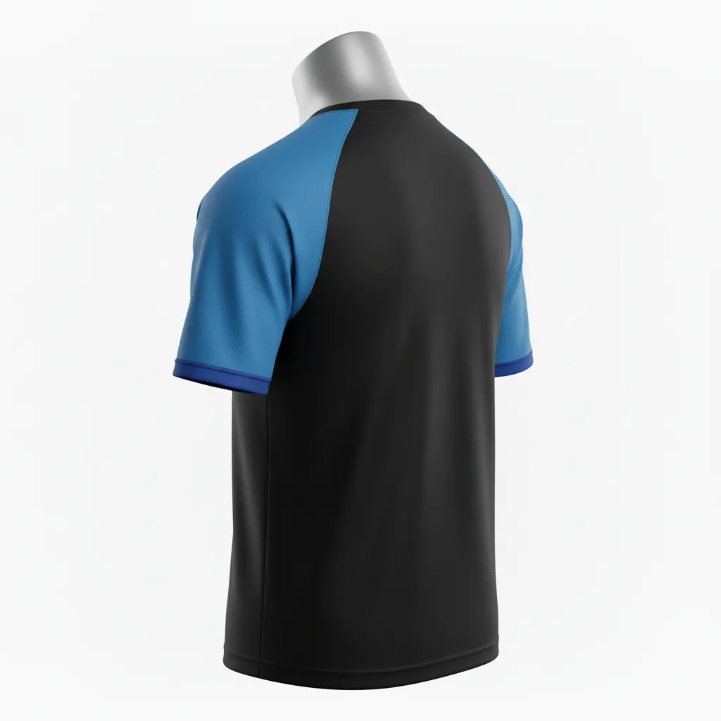 Custom Wrestling Short Sleeve Performance Shirt - Black - Short Sleeve Performance Shirt Royal Sleeve Trim - Back View - HAMCO Sports Inc.