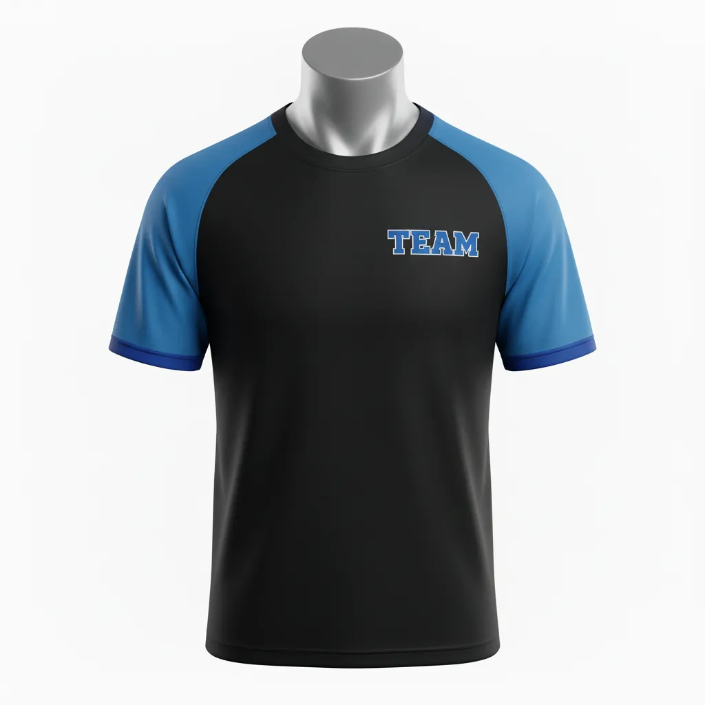 Custom Wrestling Short Sleeve Performance Shirt - Black - Short Sleeve Performance Shirt Royal Sleeve Trim - Front View - HAMCO Sports Inc.