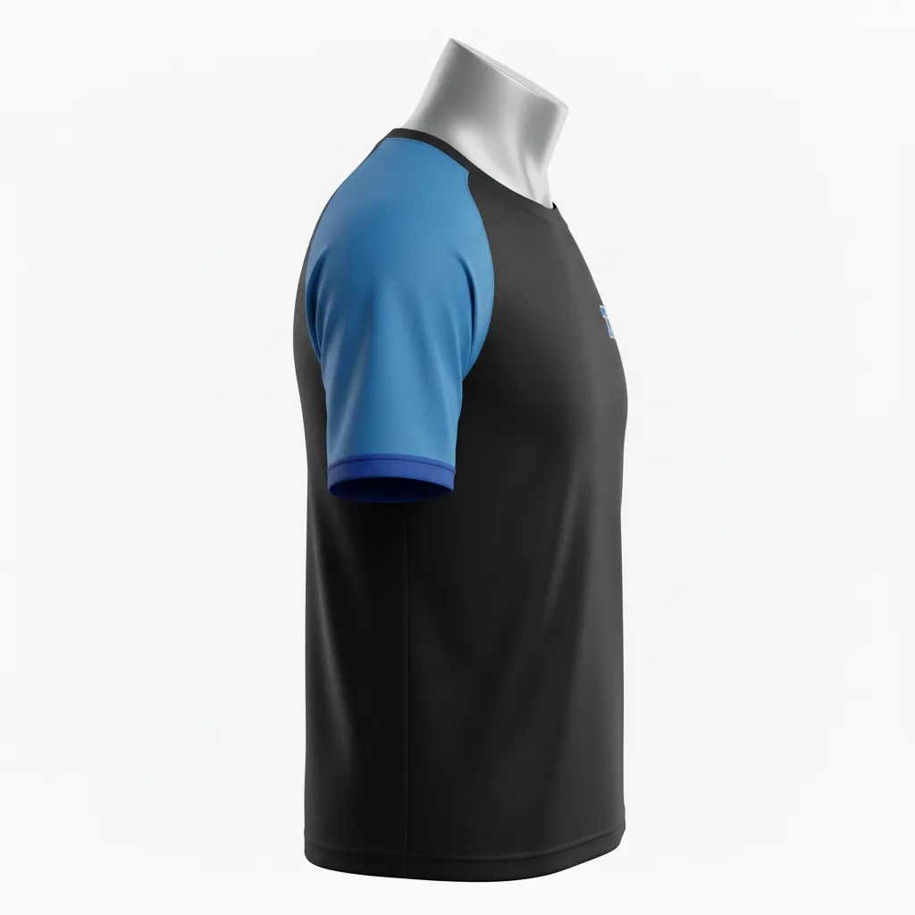 Custom Wrestling Short Sleeve Performance Shirt - Black - Short Sleeve Performance Shirt Royal Sleeve Trim - Side View - HAMCO Sports Inc.