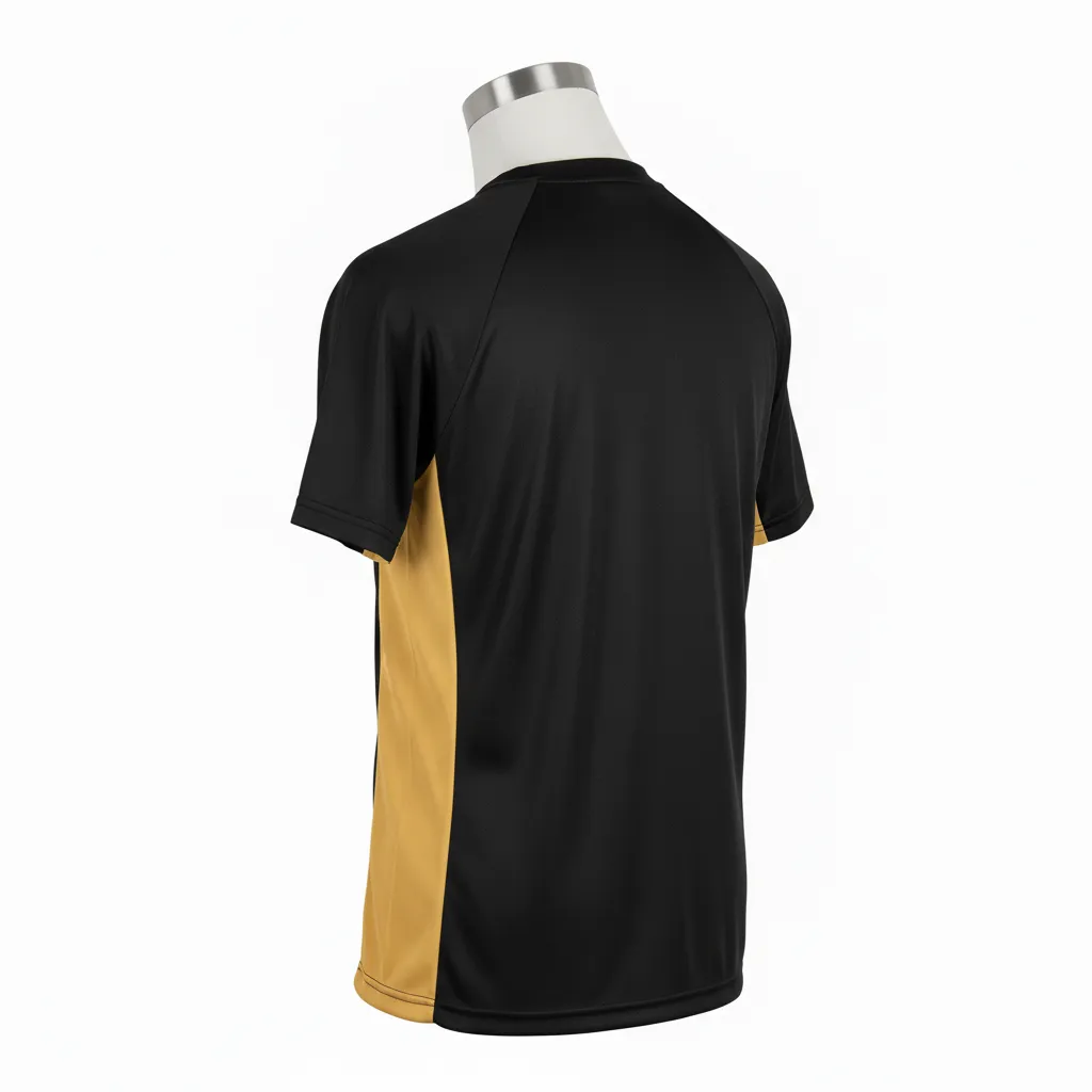 Custom Wrestling Short Sleeve Performance Shirt - Black, Gold - Short Sleeve Performance Shirt Vegas Side Panel - Back View - HAMCO Sports Inc.