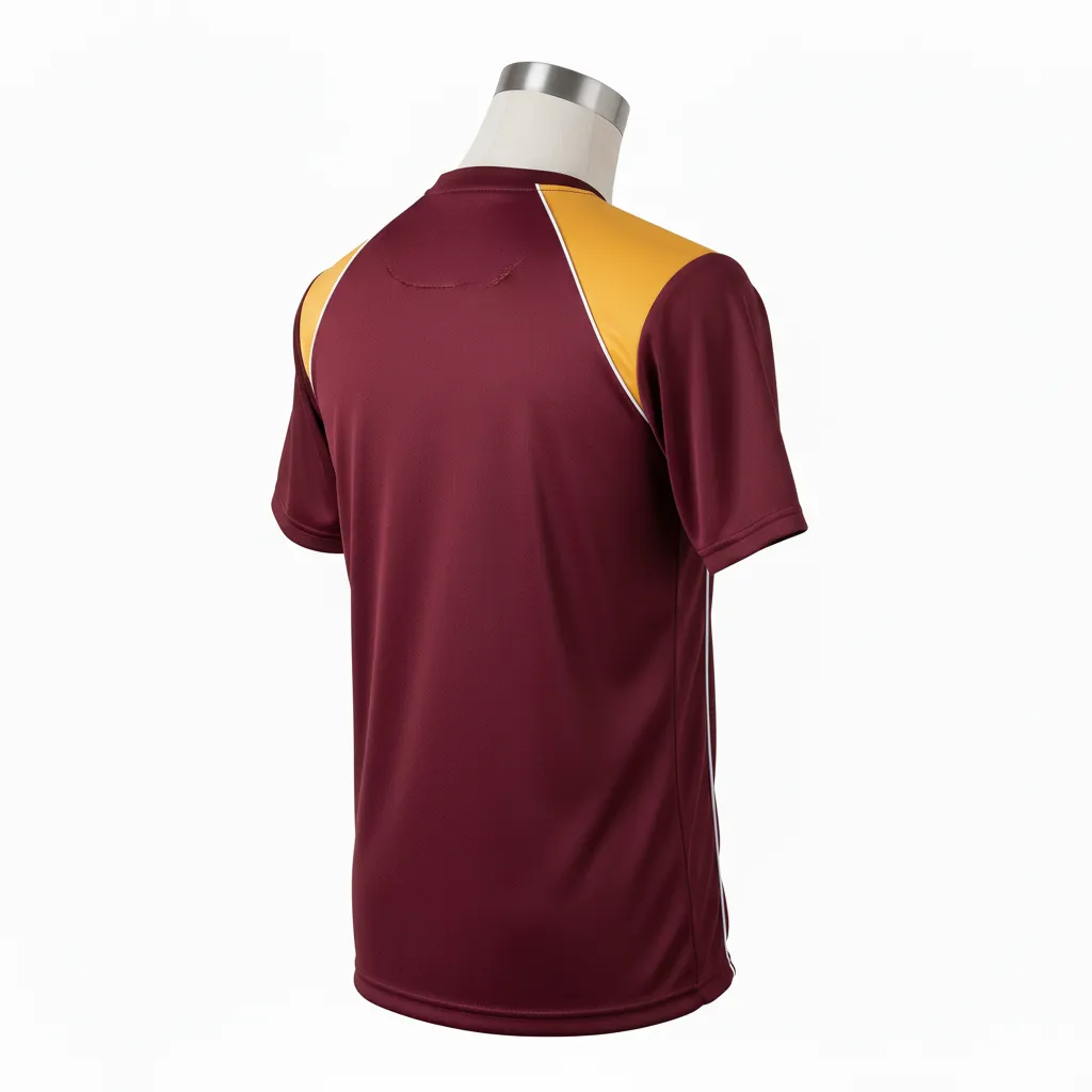 Custom Wrestling Short Sleeve Performance Shirt - Burgundy, Gold - Short Sleeve Performance Shirt Vegas Shoulder Panel - Back View - HAMCO Sports Inc.