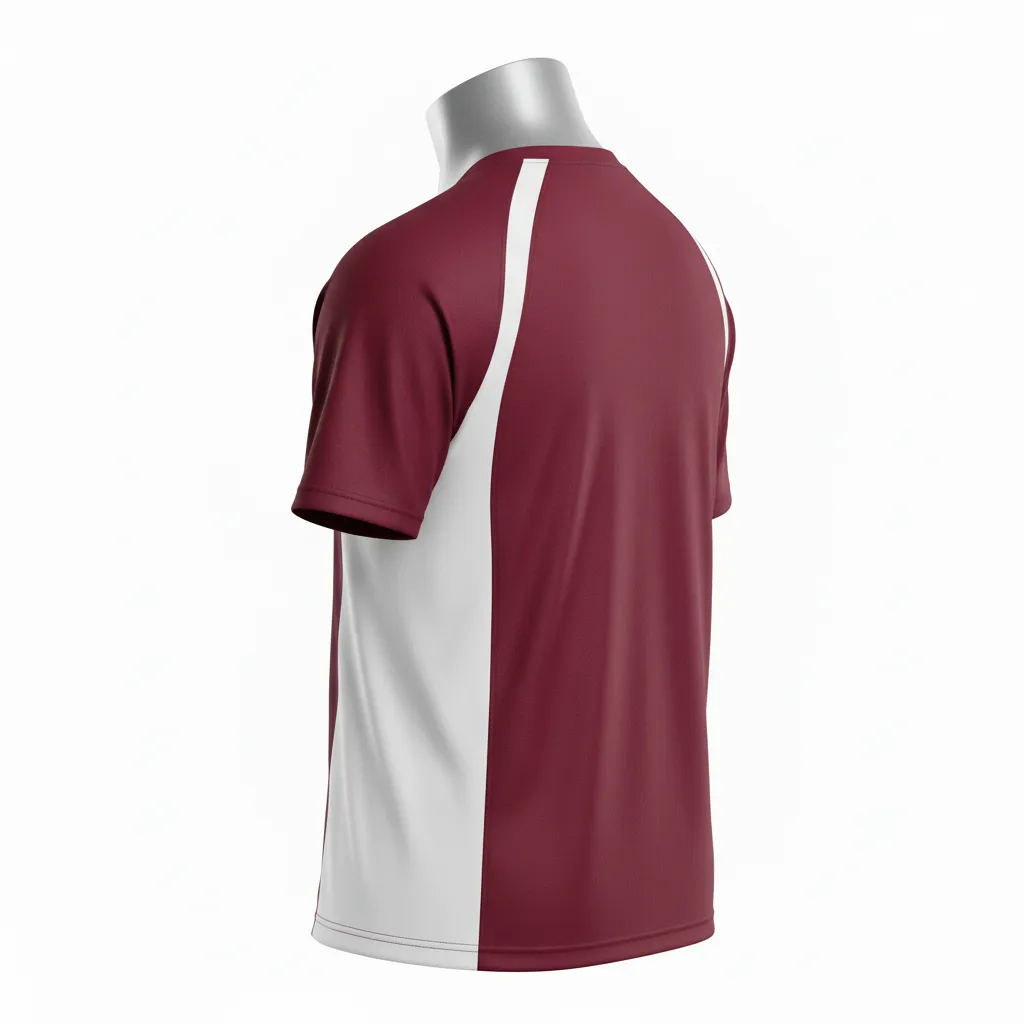 Custom Wrestling Short Sleeve Performance Shirt - Burgundy, White - Short Sleeve Performance Shirt Side Panel - Back View - HAMCO Sports Inc.