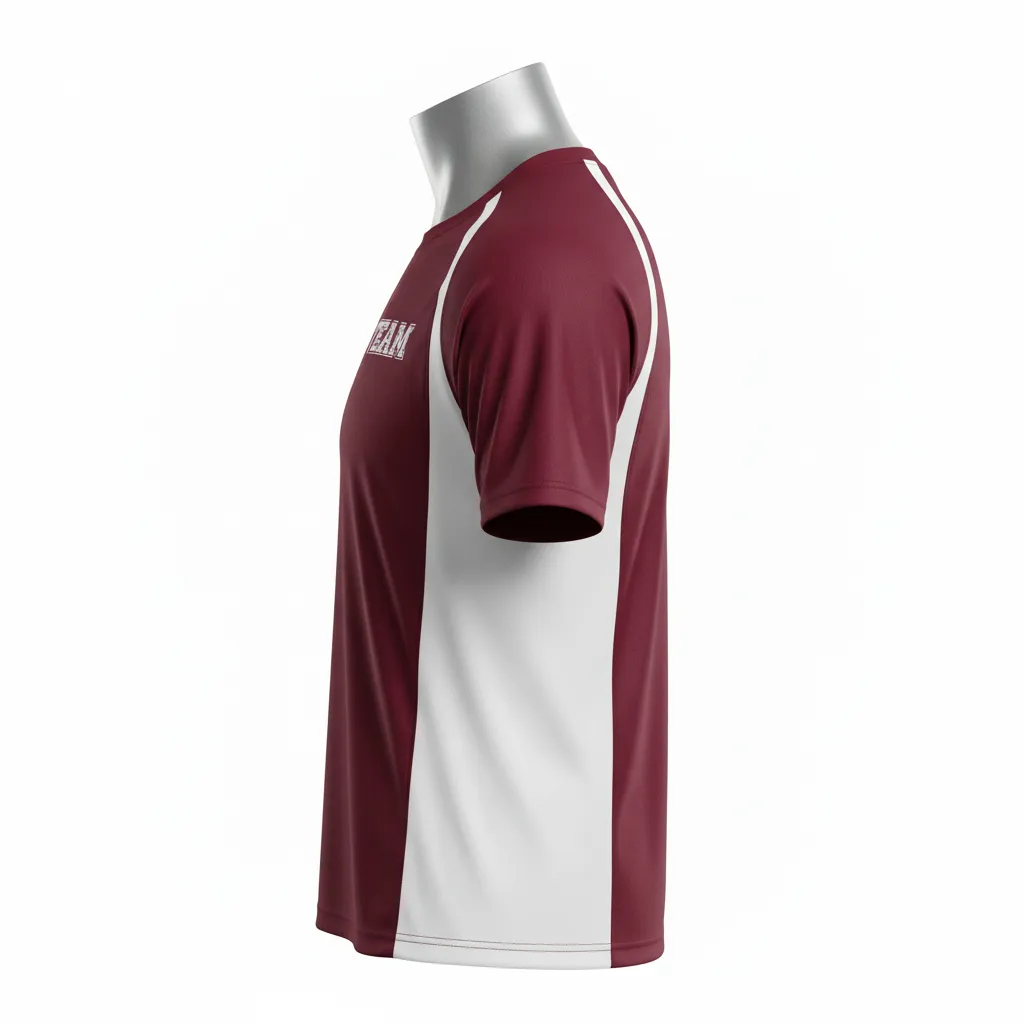 Custom Wrestling Short Sleeve Performance Shirt - Burgundy, White - Short Sleeve Performance Shirt Side Panel - Side View - HAMCO Sports Inc.