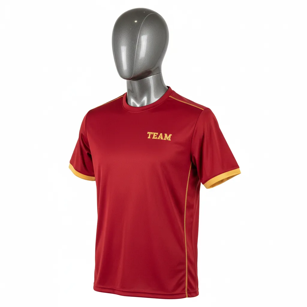 Custom Wrestling Short Sleeve Performance Shirt - Gold - Short Sleeve Performance Shirt Cardinal Vegas Sleeve Trim - Front View - HAMCO Sports Inc.