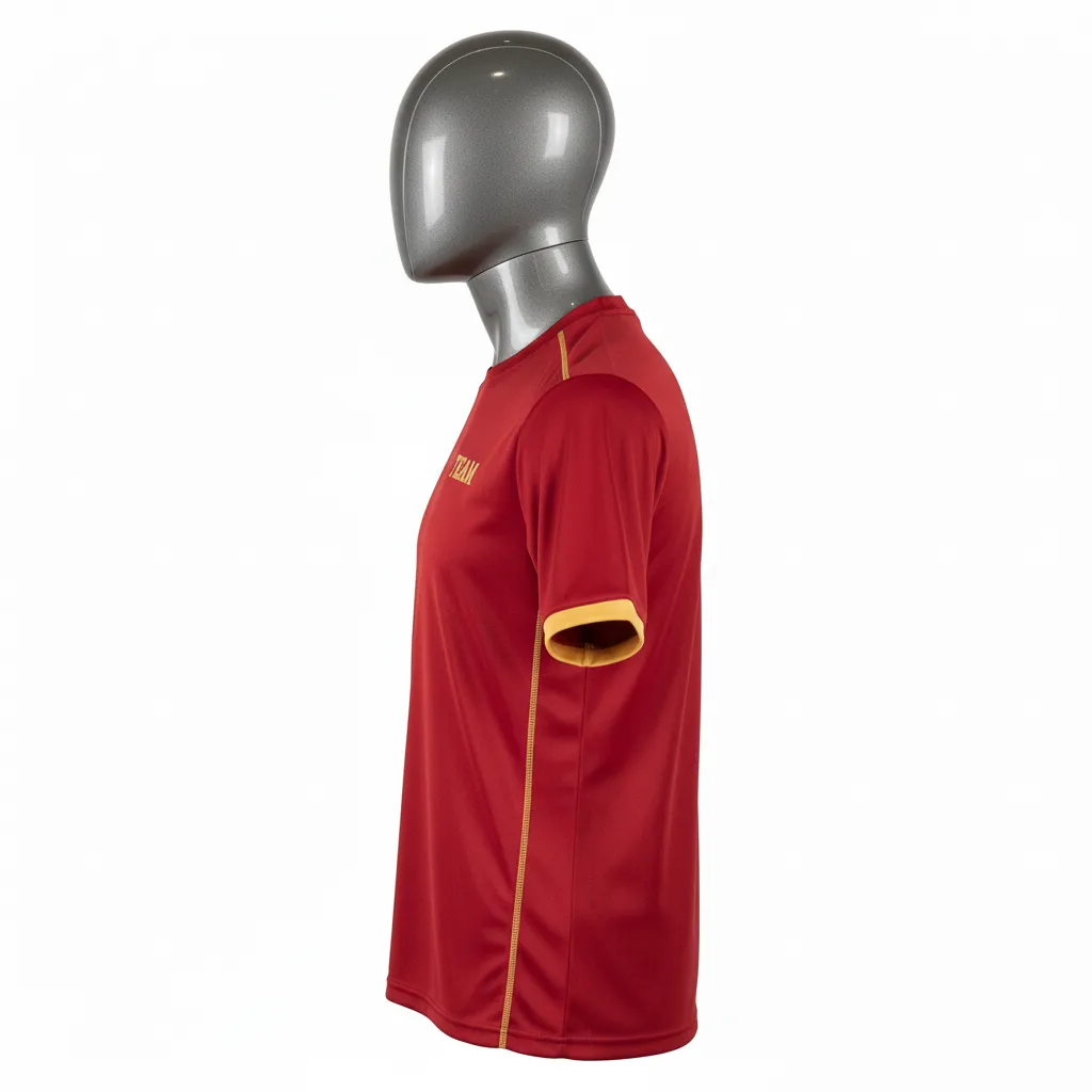 Custom Wrestling Short Sleeve Performance Shirt - Gold - Short Sleeve Performance Shirt Cardinal Vegas Sleeve Trim - Side View - HAMCO Sports Inc.