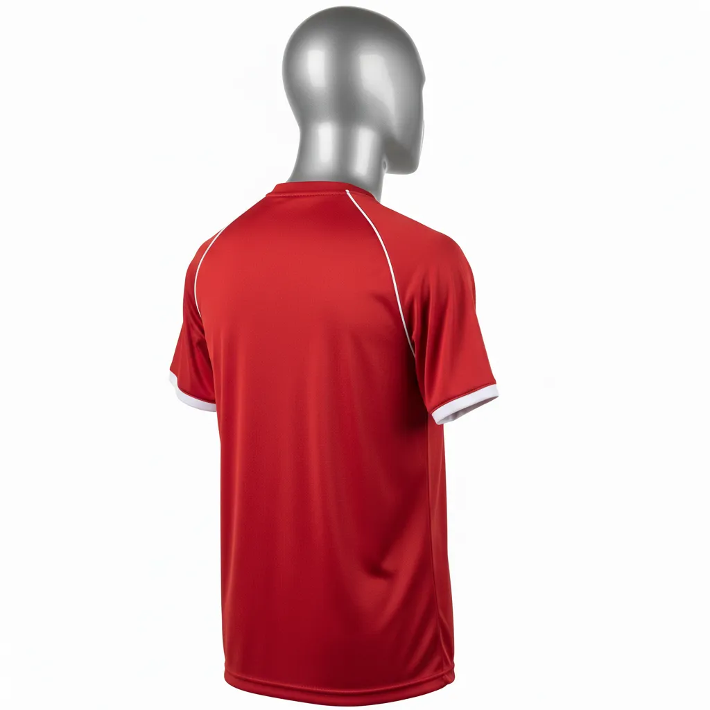 Custom Wrestling Short Sleeve Performance Shirt - White - Short Sleeve Performance Shirt Cardinal Sleeve Trim - Back View - HAMCO Sports Inc.