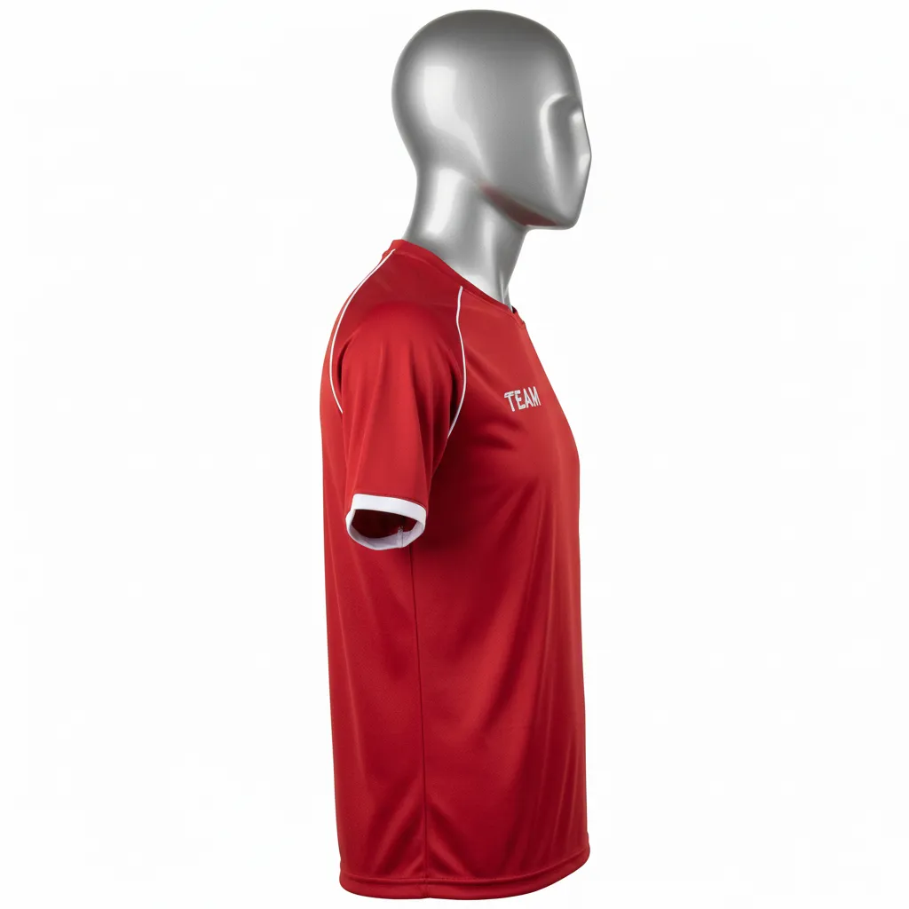 Custom Wrestling Short Sleeve Performance Shirt - White - Short Sleeve Performance Shirt Cardinal Sleeve Trim - Side View - HAMCO Sports Inc.