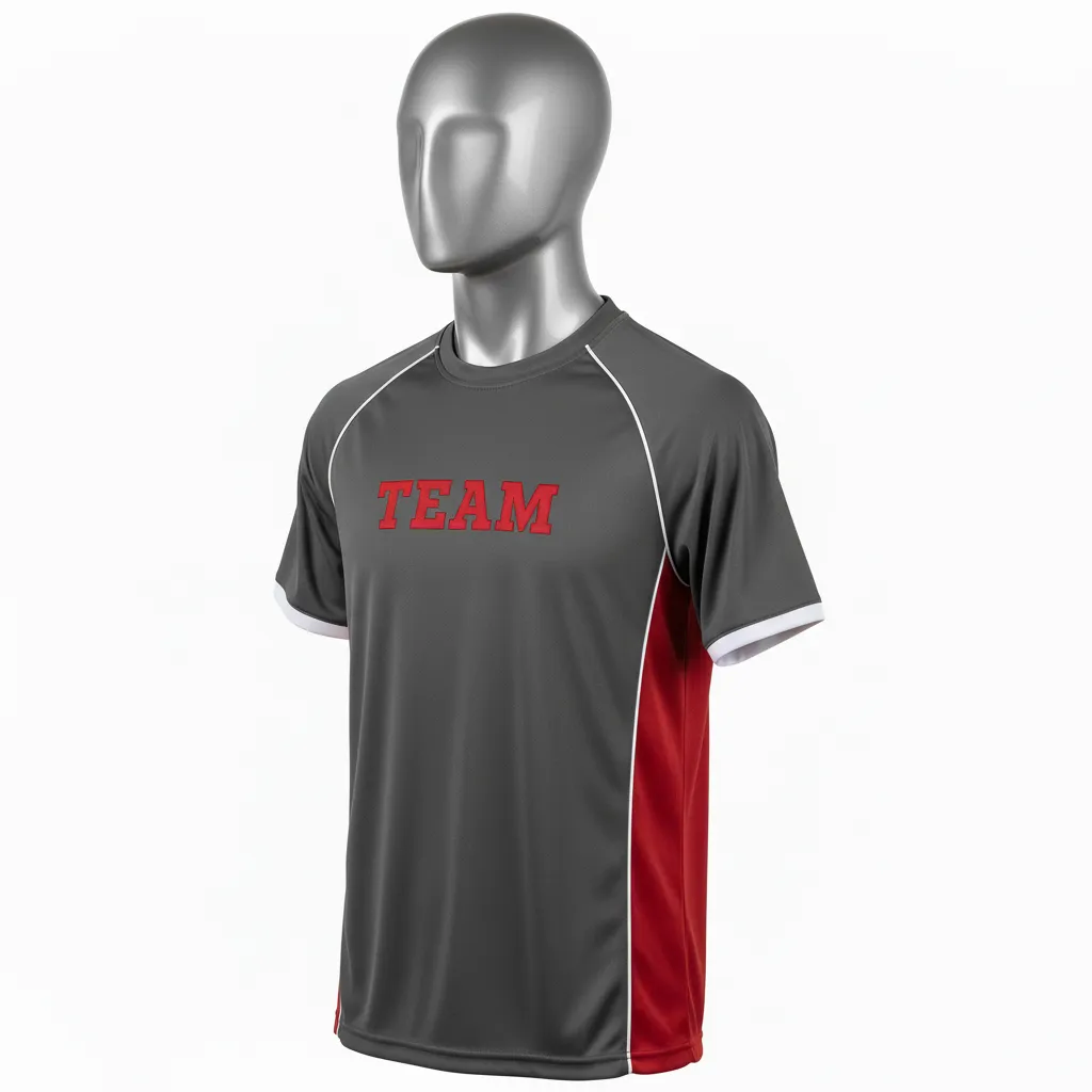Custom Wrestling Short Sleeve Performance Shirt - Red - Short Sleeve Performance Shirt Charcoal Side Panel - Front View - HAMCO Sports Inc.