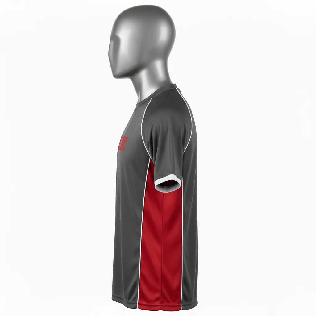 Custom Wrestling Short Sleeve Performance Shirt - Red - Short Sleeve Performance Shirt Charcoal Side Panel - Side View - HAMCO Sports Inc.