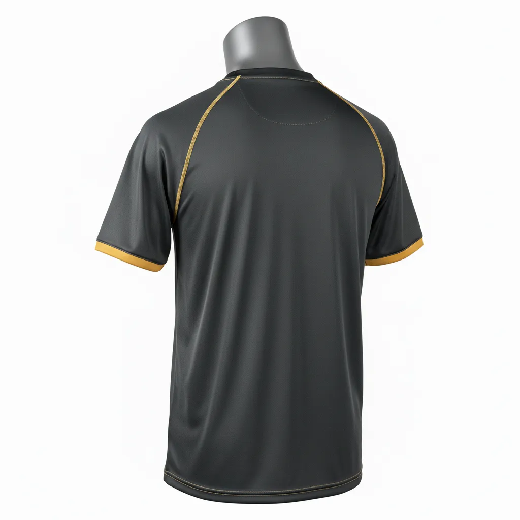 Custom Wrestling Short Sleeve Performance Shirt - Gold - Short Sleeve Performance Shirt Charcoal Vegas Sleeve Trim - Back View - HAMCO Sports Inc.