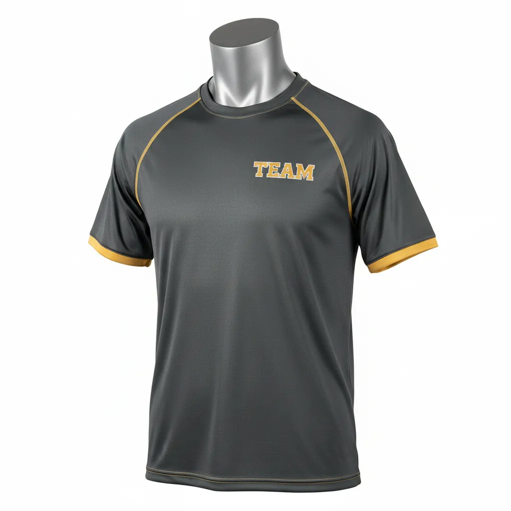 Custom Wrestling Short Sleeve Performance Shirt - Gold - Short Sleeve Performance Shirt Charcoal Vegas Sleeve Trim - Front View - HAMCO Sports Inc.