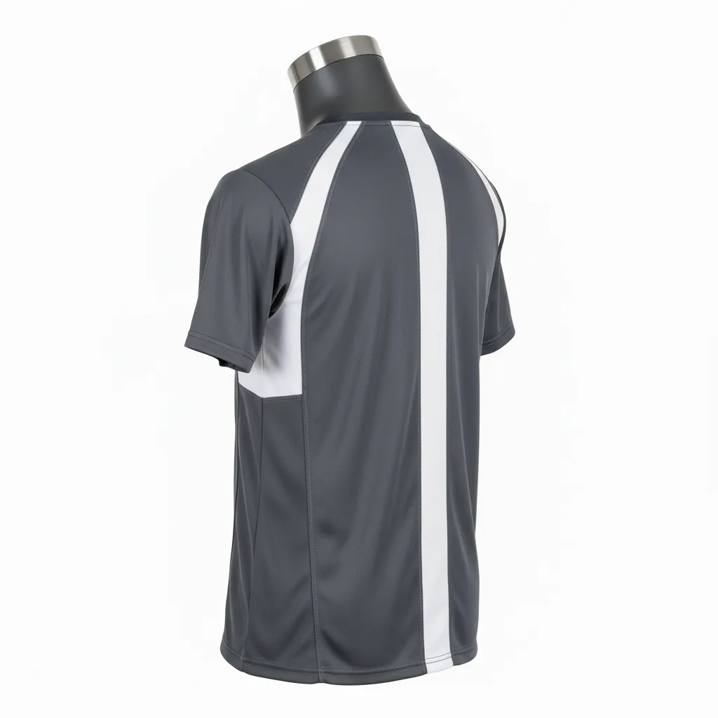 Custom Wrestling Short Sleeve Performance Shirt - White - Short Sleeve Performance Shirt Charcoal Shoulder Panel - Back View - HAMCO Sports Inc.