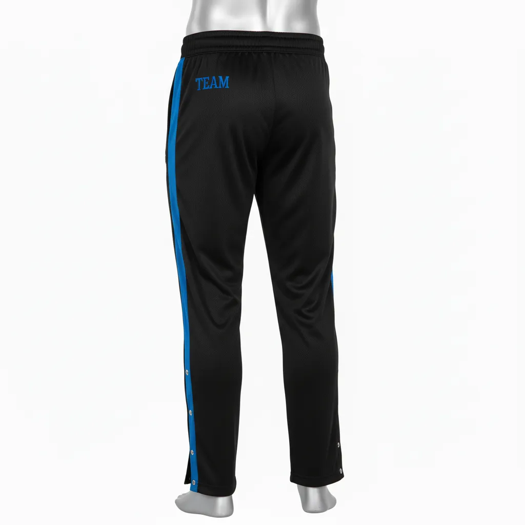 Custom Wrestling Tear Away Warmup Pant - Black - Tearaway Pants Royal Snap Panel - Front View - HAMCO Sports Inc.