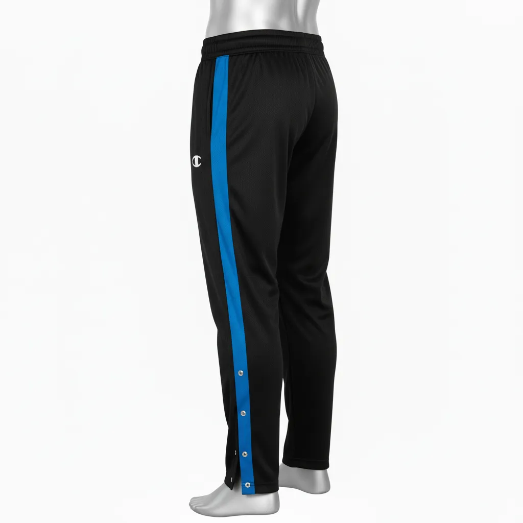 Custom Wrestling Tear Away Warmup Pant - Black - Tearaway Pants Royal Snap Panel - Side View - HAMCO Sports Inc.