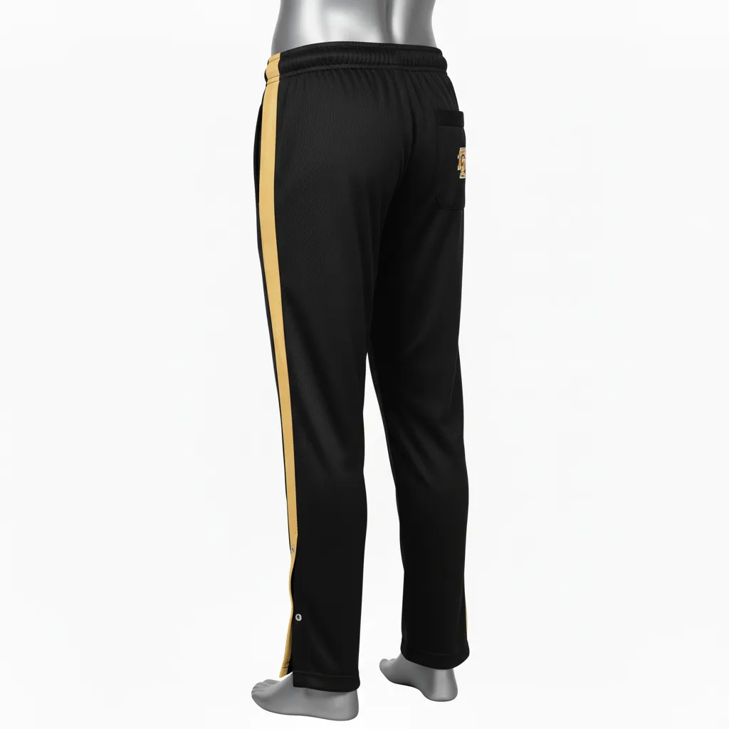 Custom Wrestling Tear Away Warmup Pant - Black, Gold - Tearaway Pants Vegas Side Stripe - Back View - HAMCO Sports Inc.