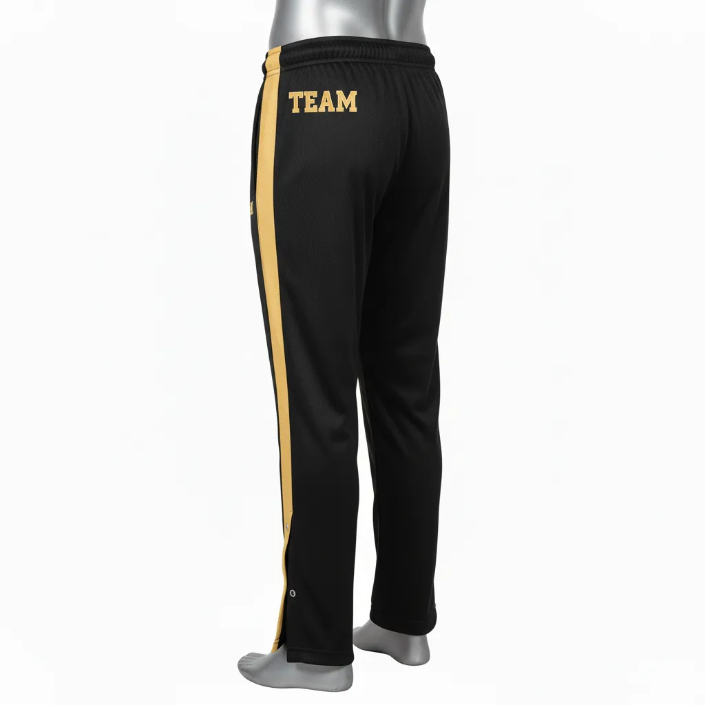 Custom Wrestling Tear Away Warmup Pant - Black, Gold - Tearaway Pants Vegas Side Stripe - Front View - HAMCO Sports Inc.