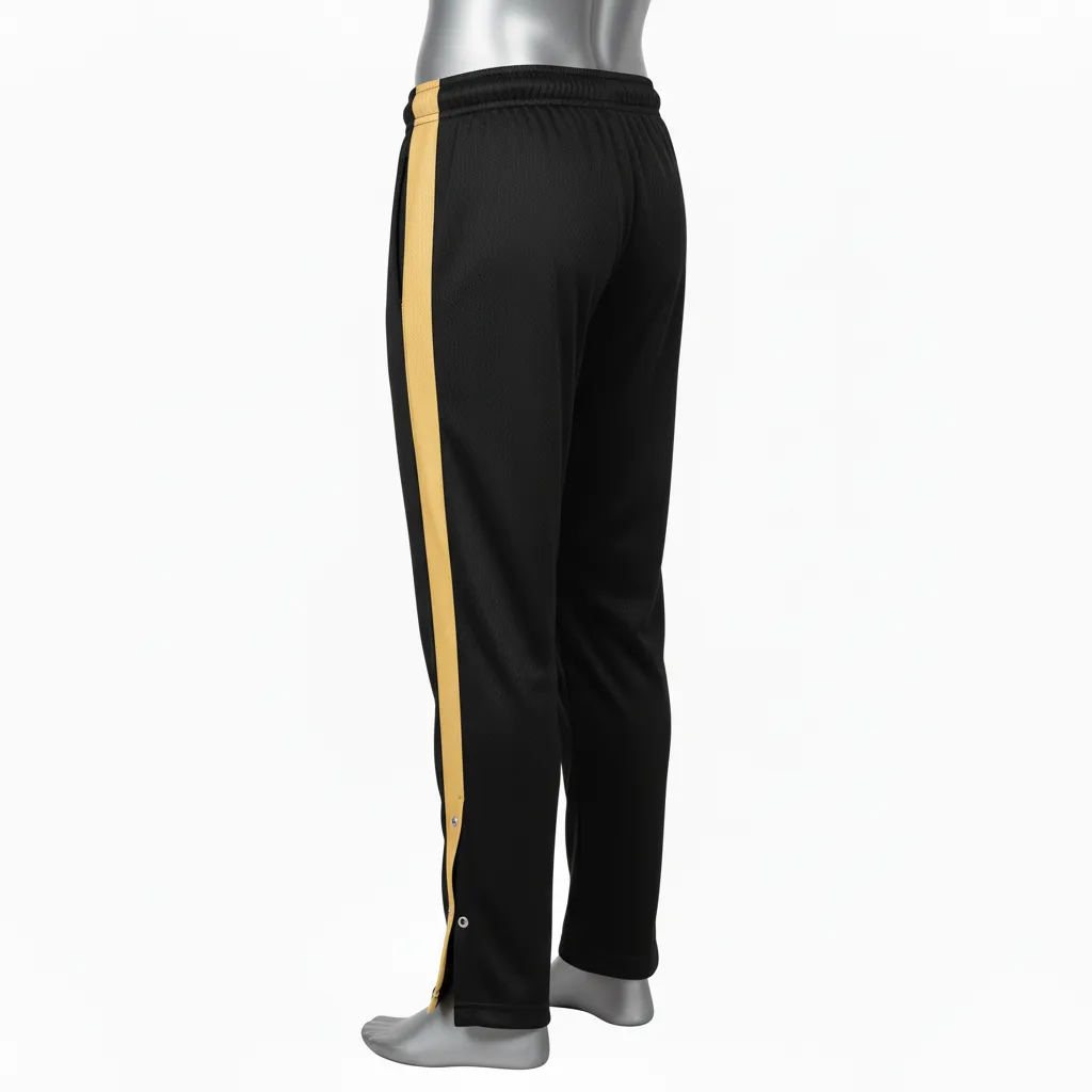 Custom Wrestling Tear Away Warmup Pant - Black, Gold - Tearaway Pants Vegas Side Stripe - Side View - HAMCO Sports Inc.