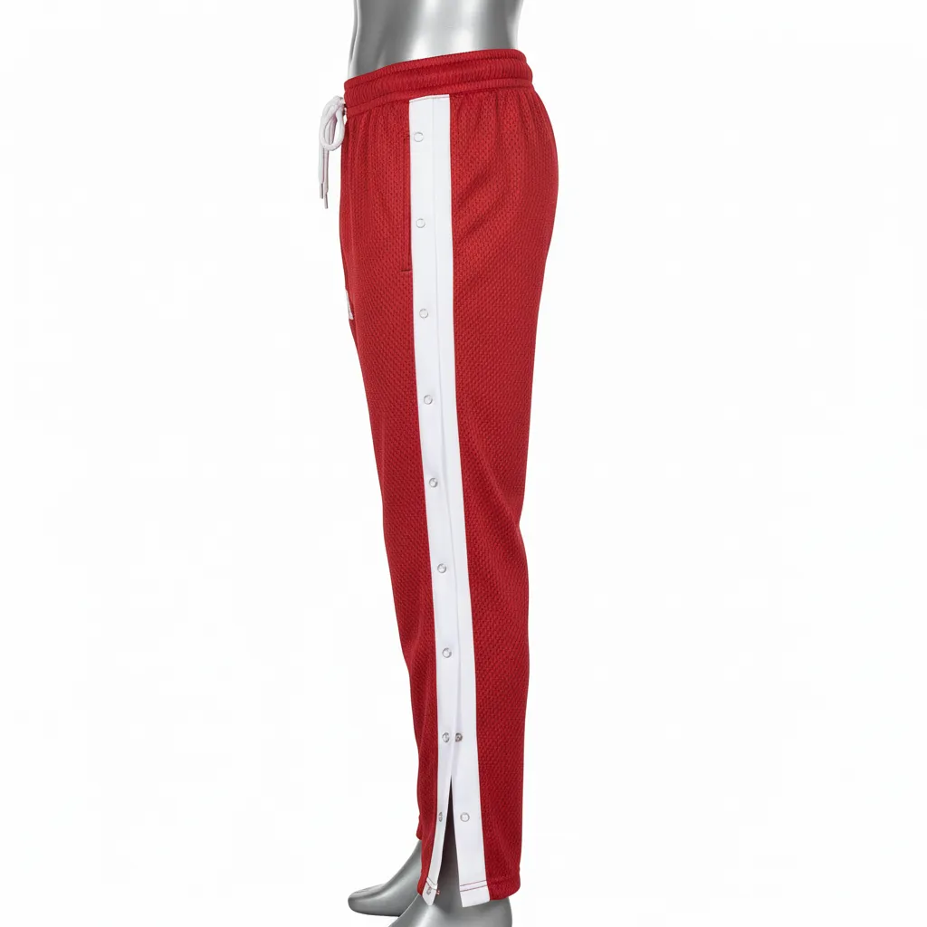 Custom Wrestling Tear Away Warmup Pant - White - Tearaway Pants Cardinal Snap Panel - Side View - HAMCO Sports Inc.