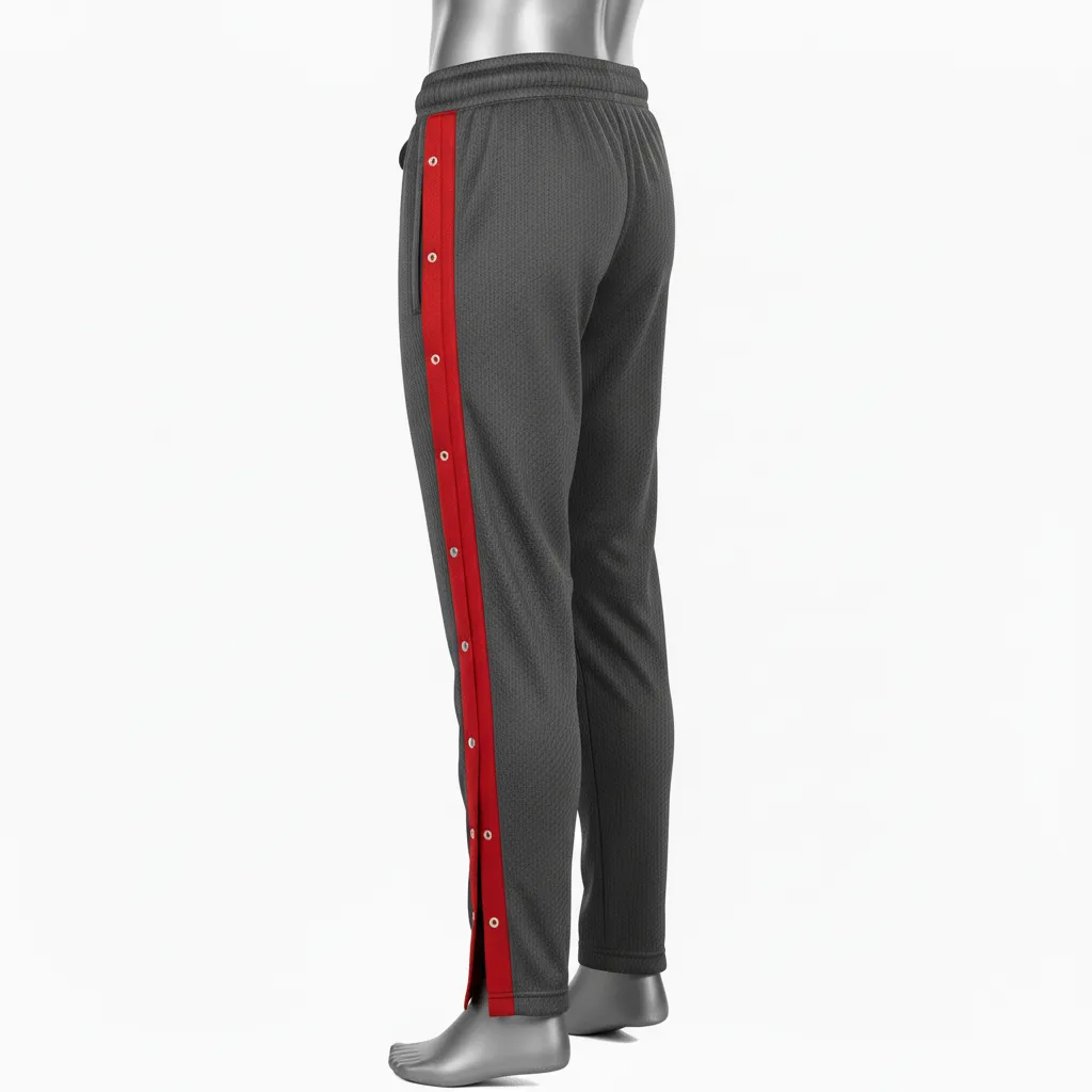 Custom Wrestling Tear Away Warmup Pant - Red - Tearaway Pants Charcoal Side Stripe - Back View - HAMCO Sports Inc.