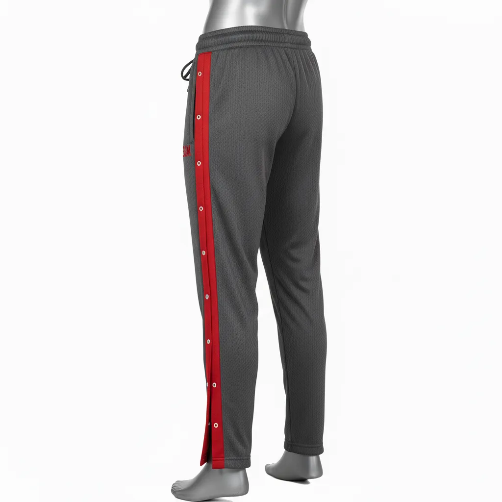 Custom Wrestling Tear Away Warmup Pant - Red - Tearaway Pants Charcoal Side Stripe - Front View - HAMCO Sports Inc.
