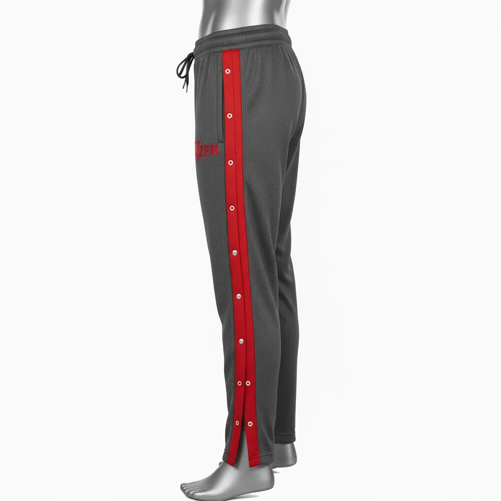 Custom Wrestling Tear Away Warmup Pant - Red - Tearaway Pants Charcoal Side Stripe - Side View - HAMCO Sports Inc.