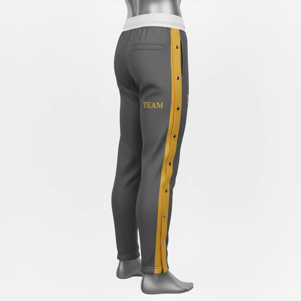 Custom Wrestling Tear Away Warmup Pant - Gold - Tearaway Pants Charcoal Vegas Side Stripe - Side View - HAMCO Sports Inc.