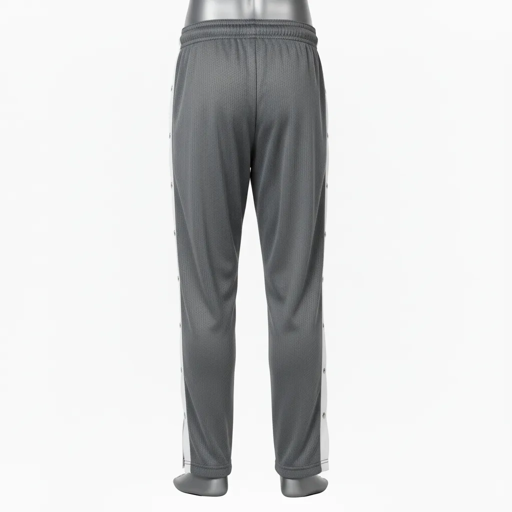 Custom Wrestling Tear Away Warmup Pant - White - Tearaway Pants Charcoal Snap Panel - Back View - HAMCO Sports Inc.