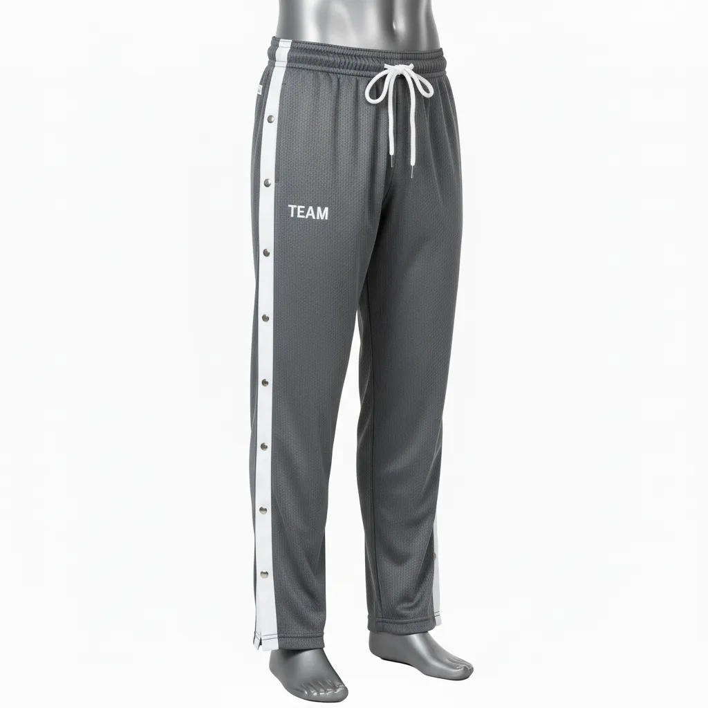Custom Wrestling Tear Away Warmup Pant - White - Tearaway Pants Charcoal Snap Panel - Front View - HAMCO Sports Inc.