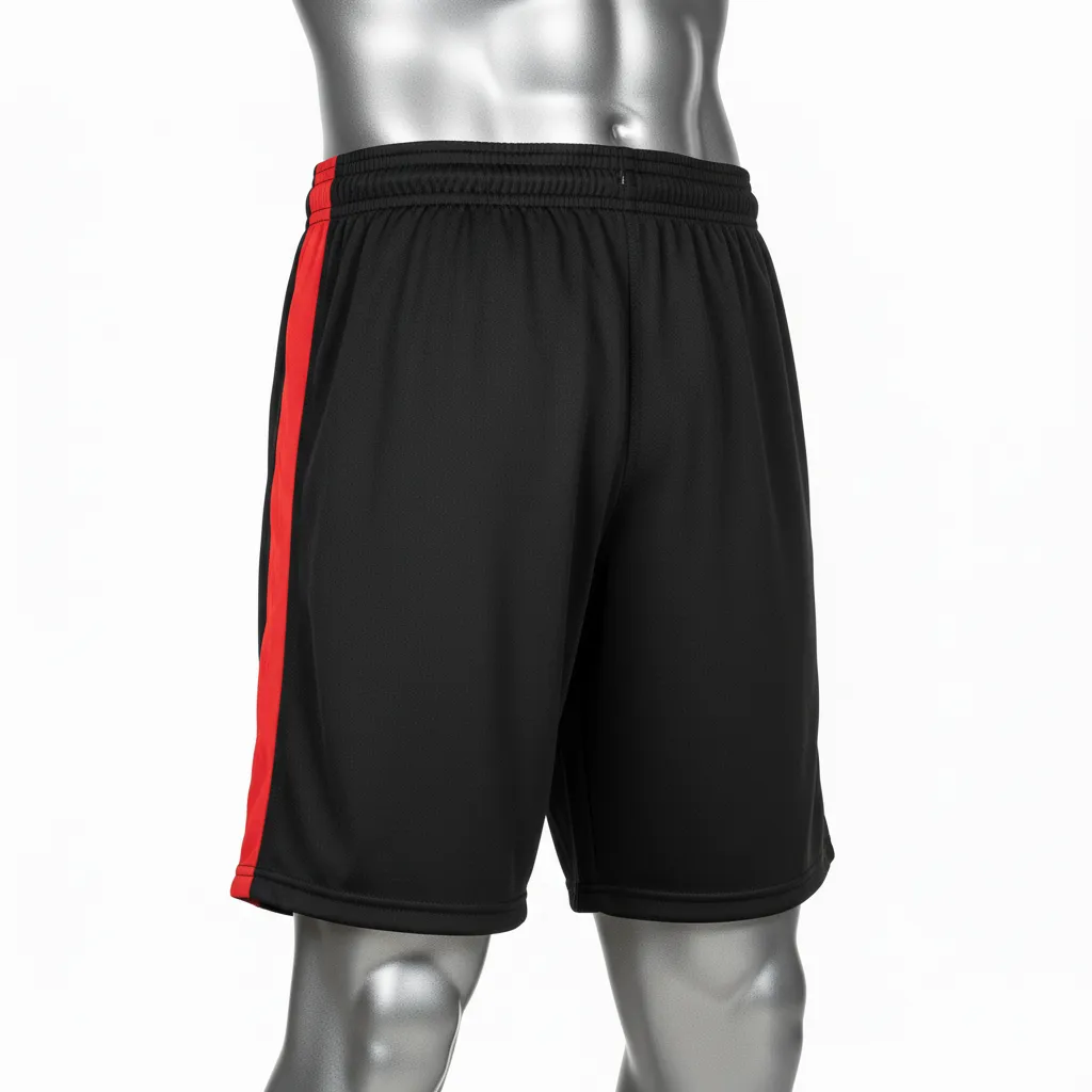 Custom Wrestling Training Shorts - Black, Red - Training Shorts Side Stripe - Back View - HAMCO Sports Inc.