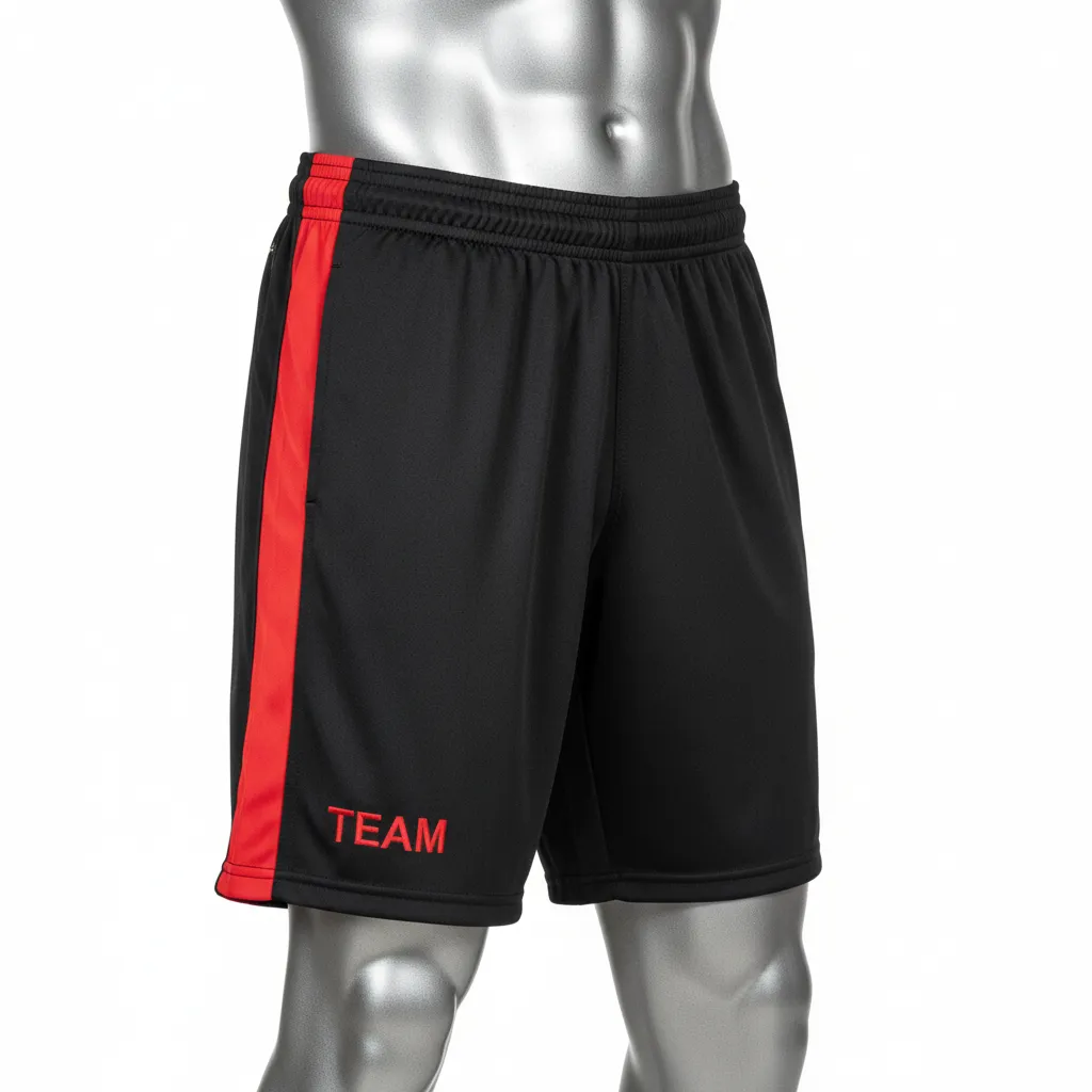 Custom Wrestling Training Shorts - Black, Red - Training Shorts Side Stripe - Front View - HAMCO Sports Inc.