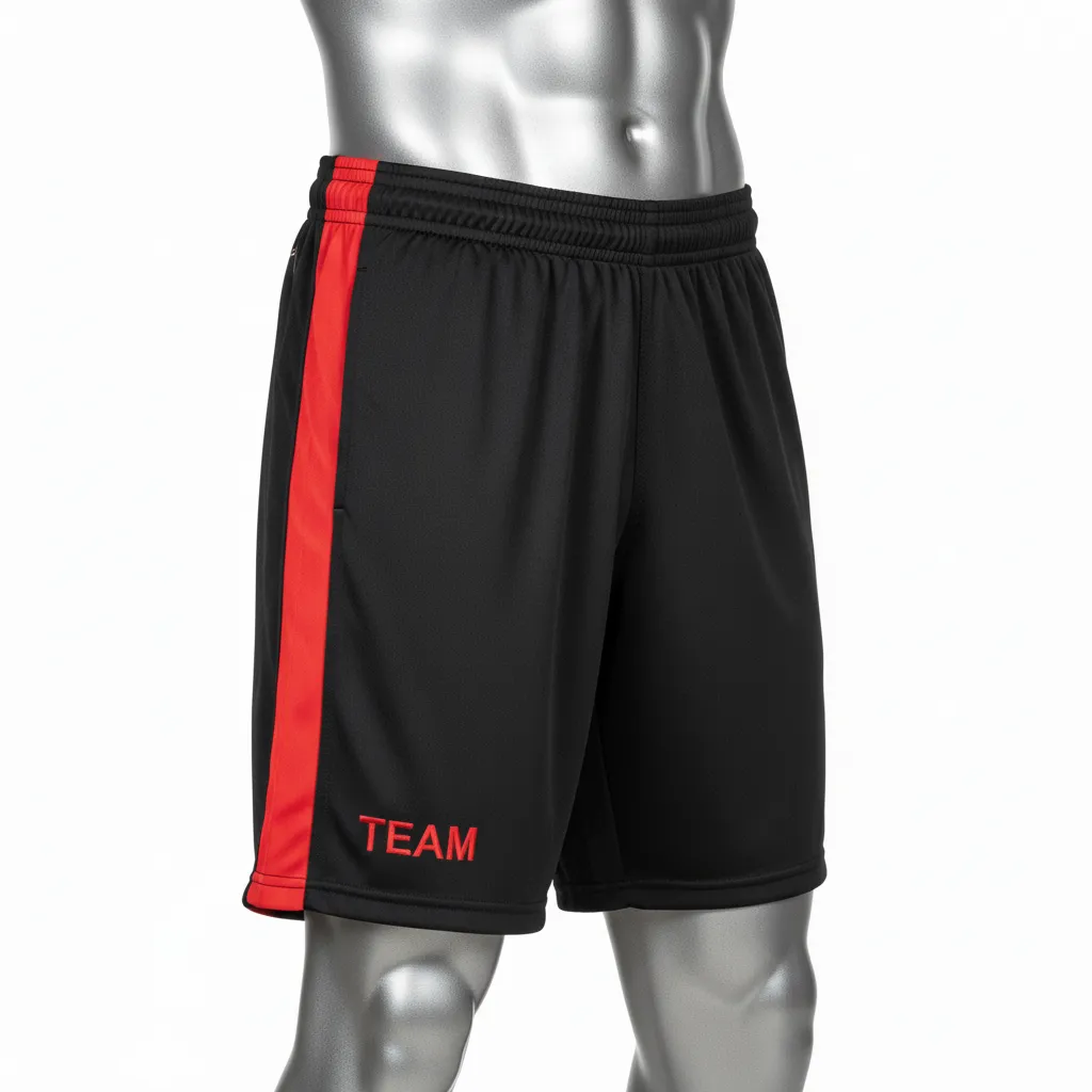 Custom Wrestling Training Shorts - Black, Red - Training Shorts Side Stripe - Side View - HAMCO Sports Inc.