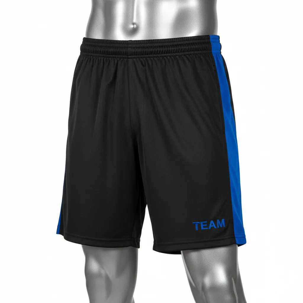 Custom Wrestling Training Shorts - Black - Training Shorts Royal Side Stripe - Front View - HAMCO Sports Inc.