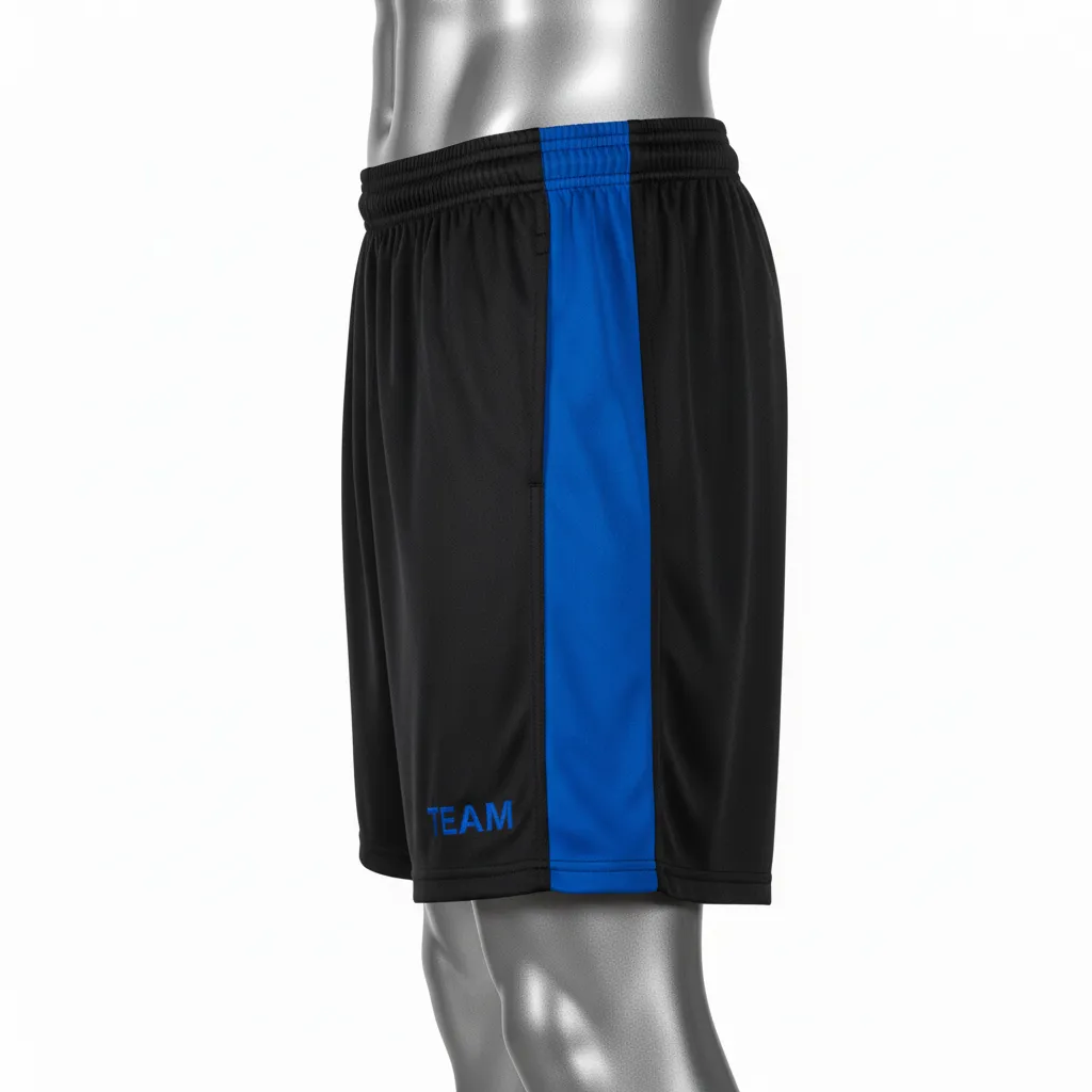 Custom Wrestling Training Shorts - Black - Training Shorts Royal Side Stripe - Side View - HAMCO Sports Inc.