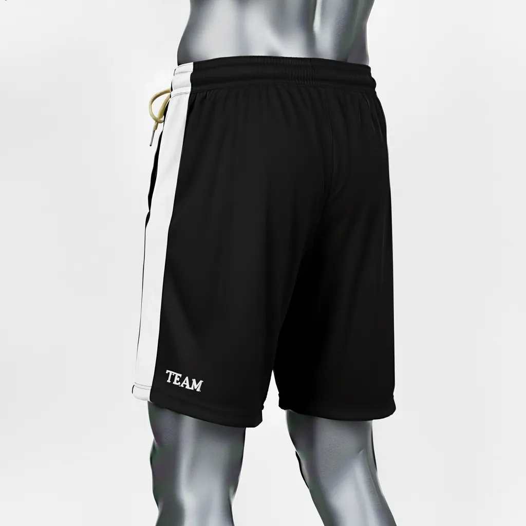 Custom Wrestling Training Shorts - Black, White - Training Shorts Side Stripe - Back View - HAMCO Sports Inc.
