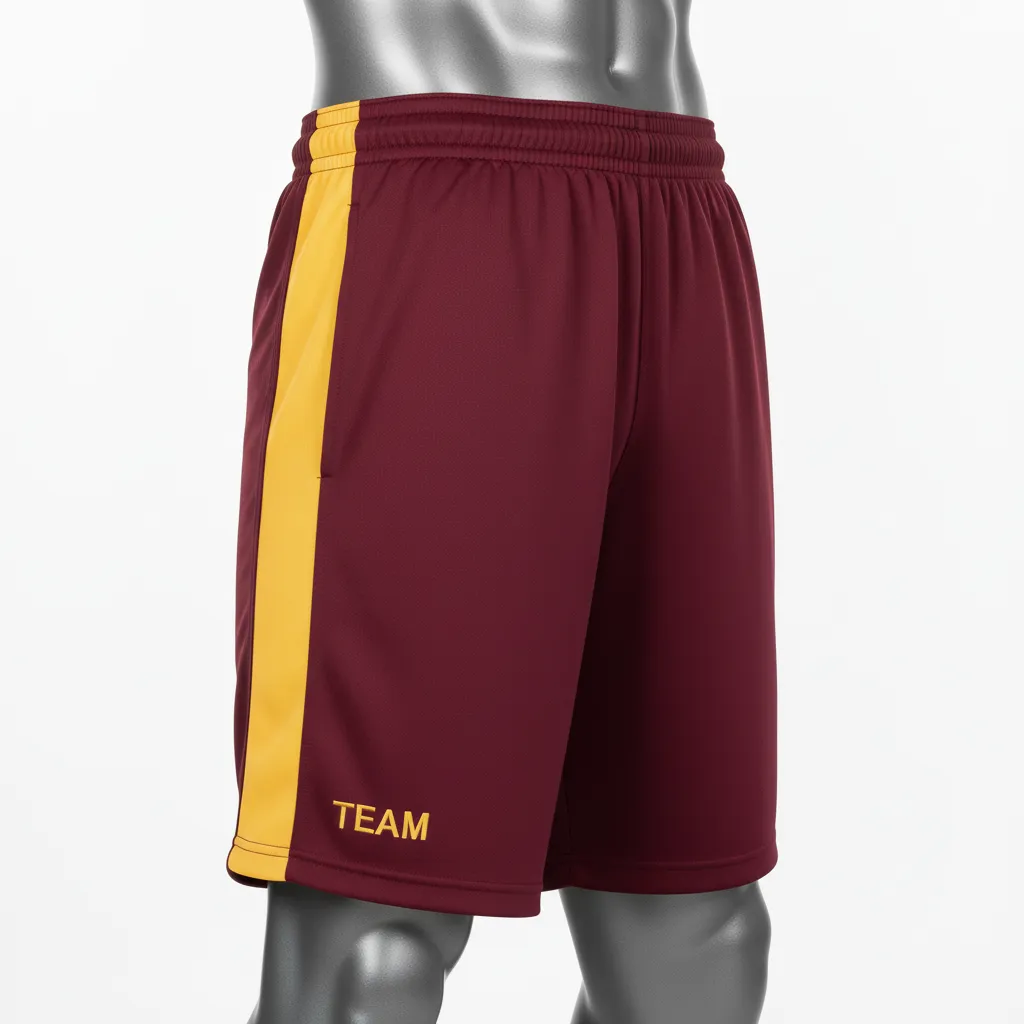 Custom Wrestling Training Shorts - Burgundy, Gold - Training Shorts Vegas Side Stripe - Back View - HAMCO Sports Inc.