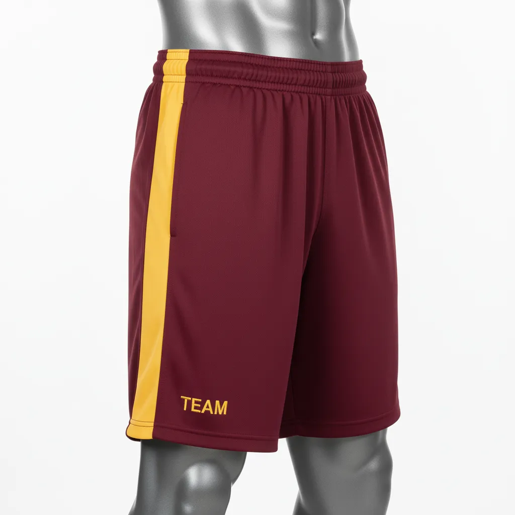 Custom Wrestling Training Shorts - Burgundy, Gold - Training Shorts Vegas Side Stripe - Front View - HAMCO Sports Inc.