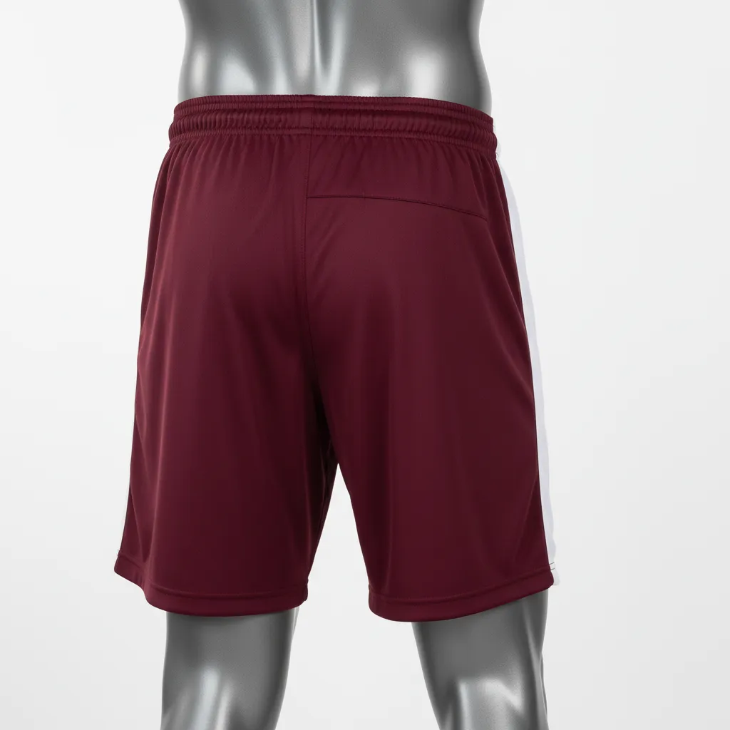 Custom Wrestling Training Shorts - Burgundy, White - Training Shorts Side Stripe - Back View - HAMCO Sports Inc.