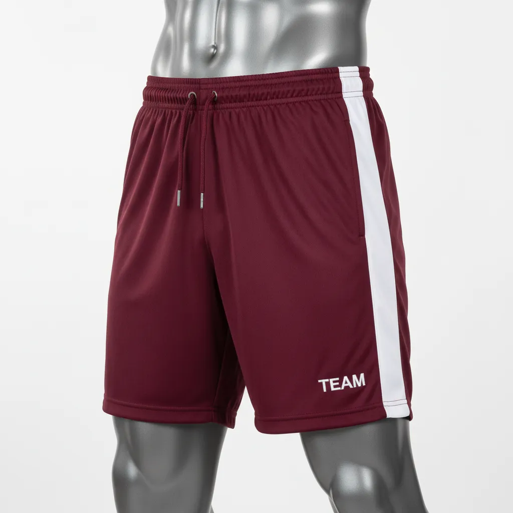 Custom Wrestling Training Shorts - Burgundy, White - Training Shorts Side Stripe - Front View - HAMCO Sports Inc.