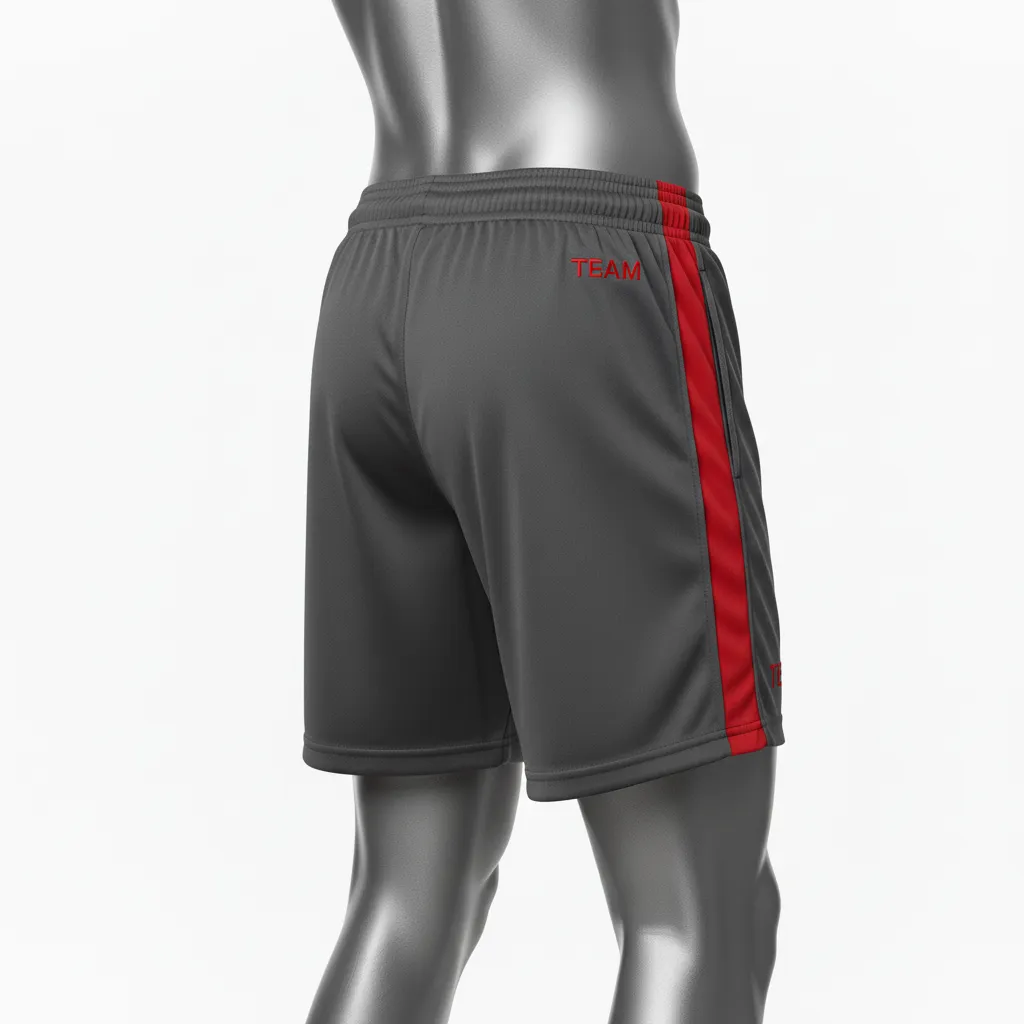 Custom Wrestling Training Shorts - Red - Training Shorts Charcoal Side Panel - Back View - HAMCO Sports Inc.