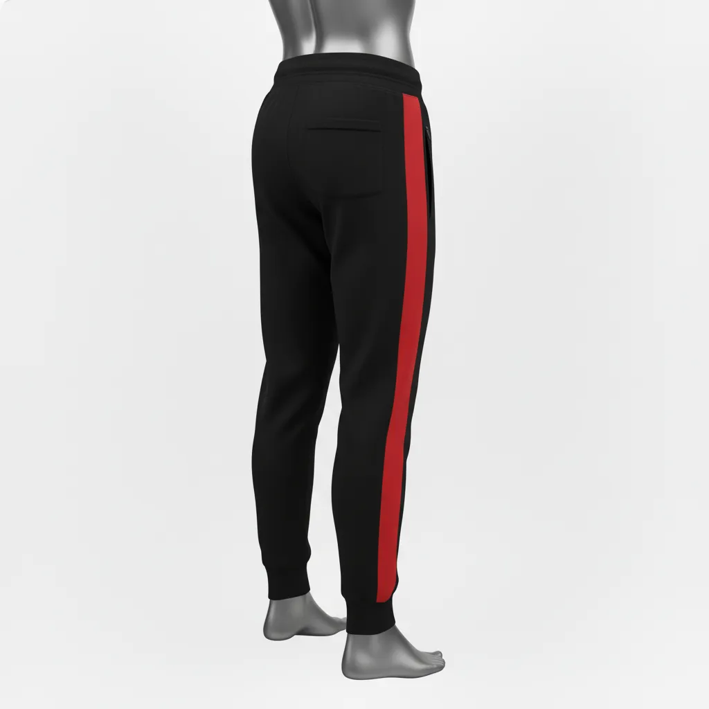 Custom Wrestling Warmup Jogger Pant - Black, Red - Jogger Pants Side Panel - Back View - HAMCO Sports Inc.