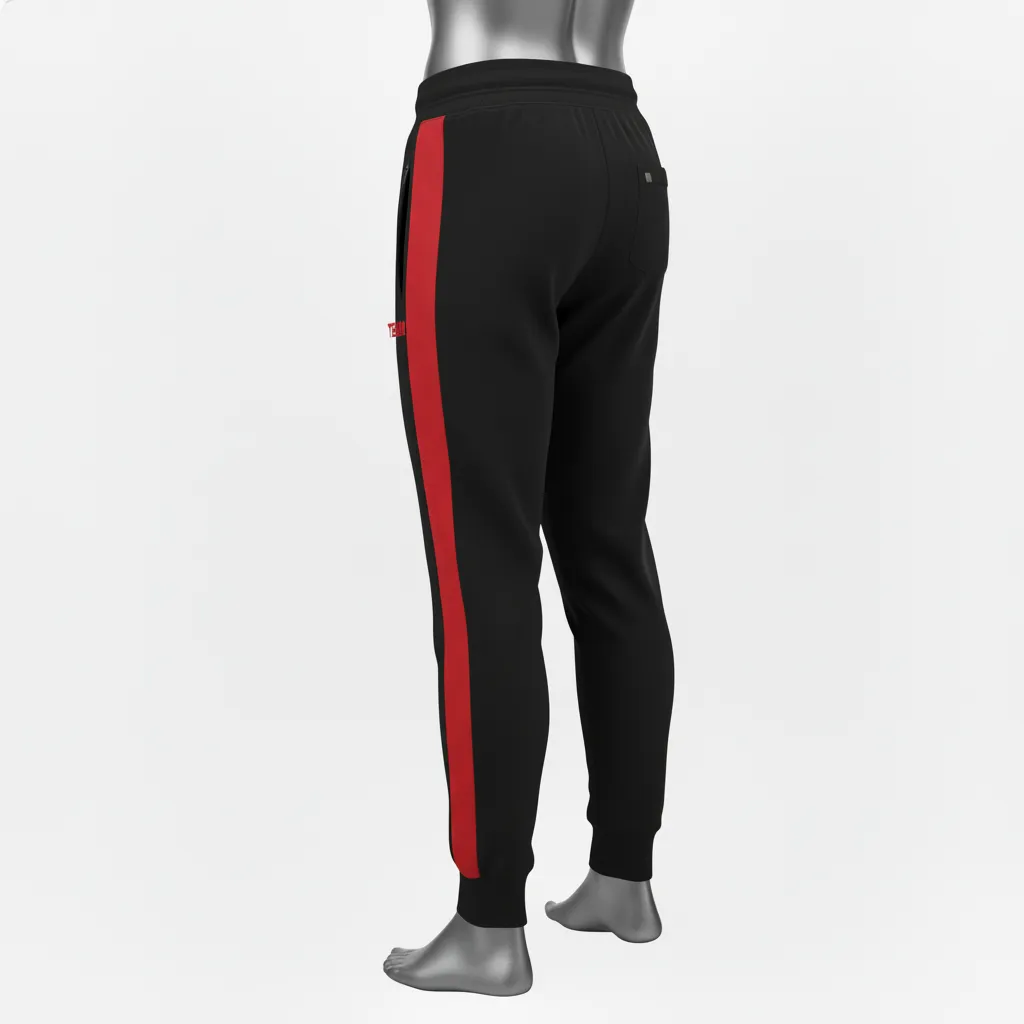 Custom Wrestling Warmup Jogger Pant - Black, Red - Jogger Pants Side Panel - Front View - HAMCO Sports Inc.