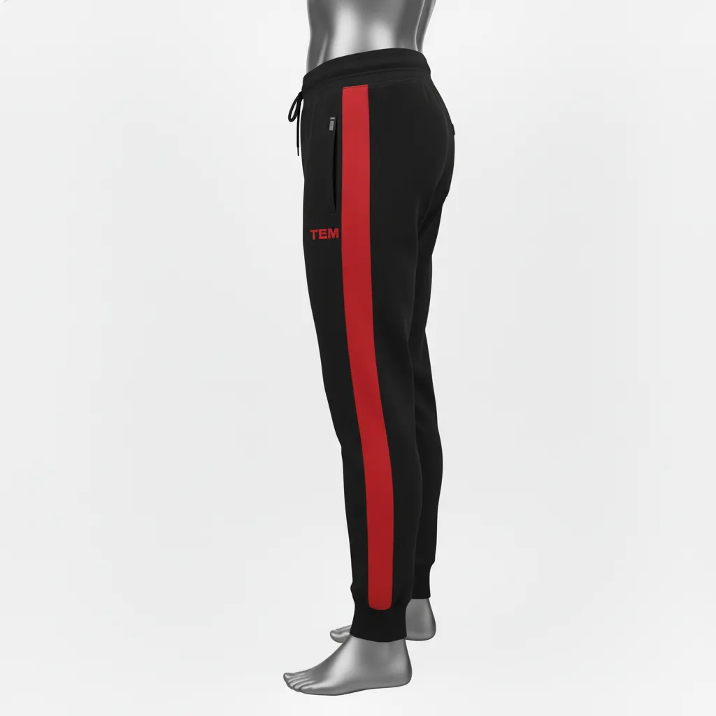 Custom Wrestling Warmup Jogger Pant - Black, Red - Jogger Pants Side Panel - Side View - HAMCO Sports Inc.
