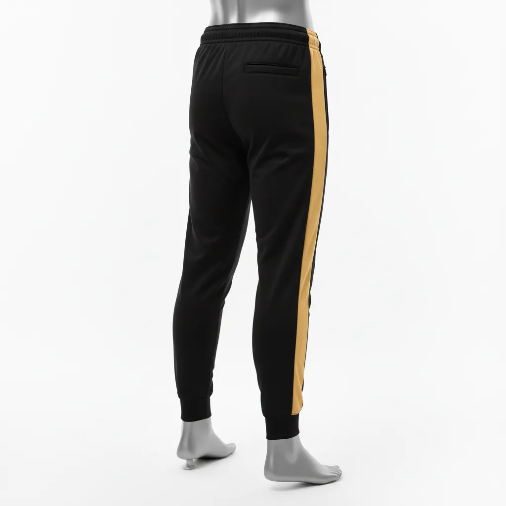 Custom Wrestling Warmup Jogger Pant - Black, Gold - Jogger Pants Vegas Side Stripe - Back View - HAMCO Sports Inc.