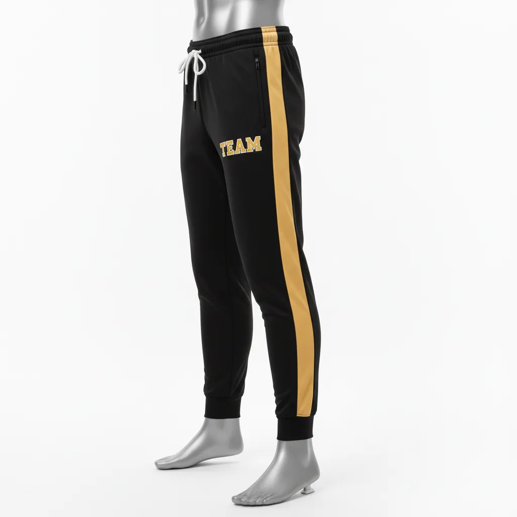 Custom Wrestling Warmup Jogger Pant - Black, Gold - Jogger Pants Vegas Side Stripe - Side View - HAMCO Sports Inc.