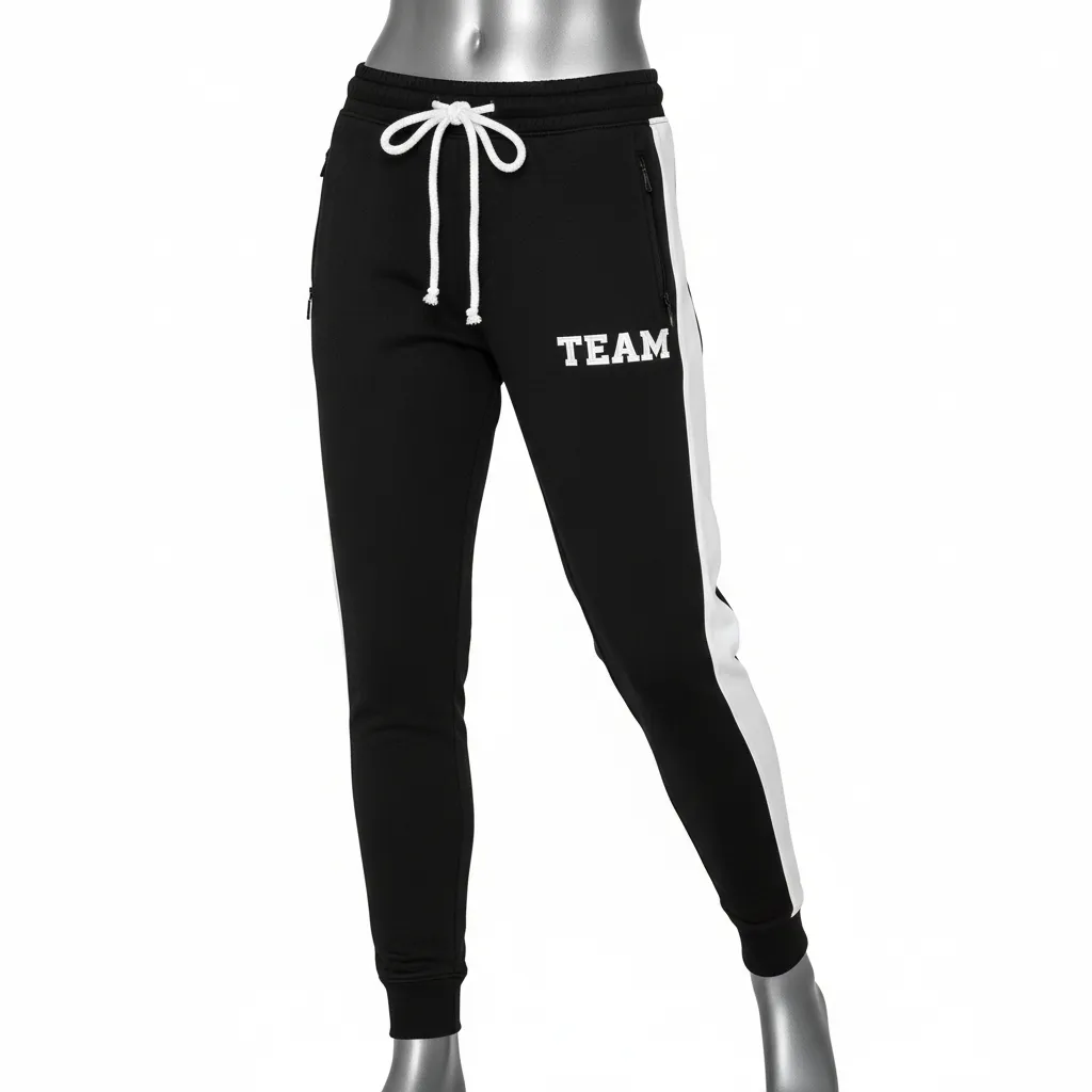 Custom Wrestling Warmup Jogger Pant - Black, White - Jogger Pants Side Panel - Front View - HAMCO Sports Inc.