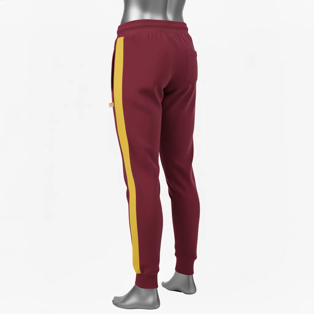 Custom Wrestling Warmup Jogger Pant - Burgundy, Gold - Jogger Pants Vegas Side Panel - Front View - HAMCO Sports Inc.
