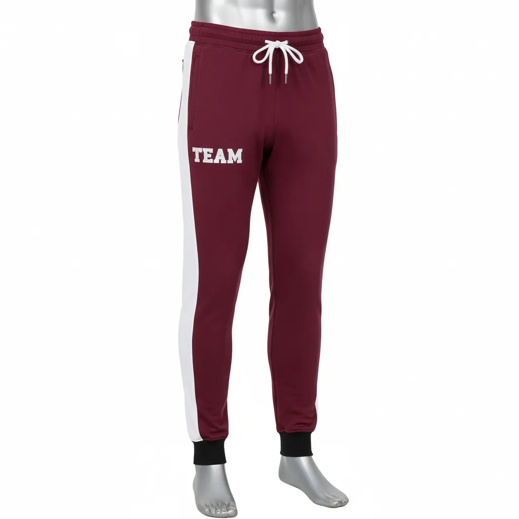 Custom Wrestling Warmup Jogger Pant - Burgundy, White - Jogger Pants Side Panel - Front View - HAMCO Sports Inc.