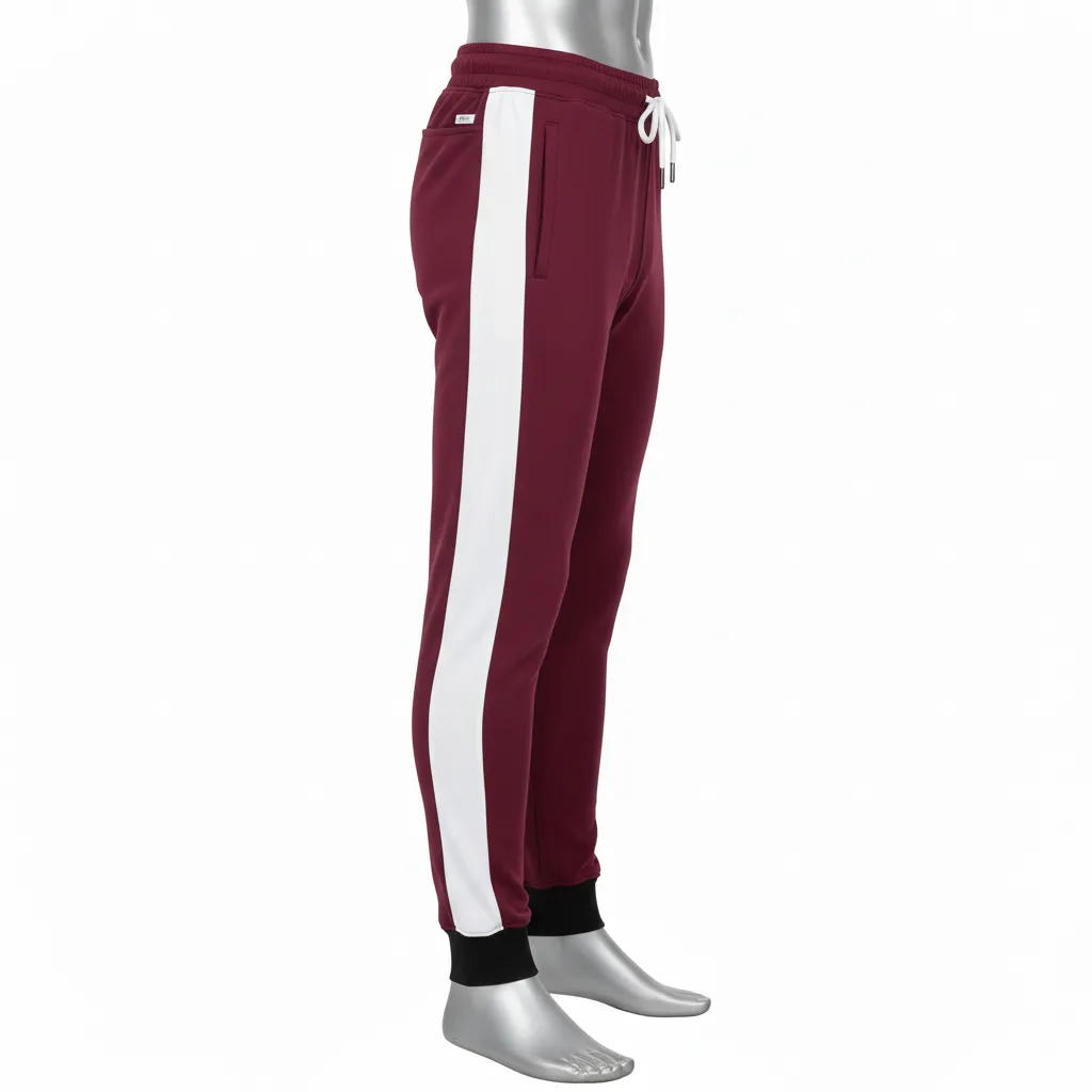 Custom Wrestling Warmup Jogger Pant - Burgundy, White - Jogger Pants Side Panel - Side View - HAMCO Sports Inc.